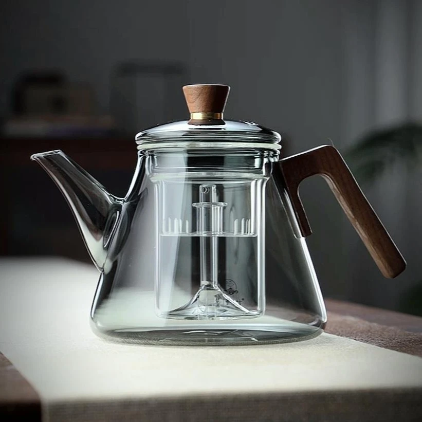 煮茶壶玻璃家用花茶壶煮茶器喷淋式大容量加厚日式耐热木把泡壶