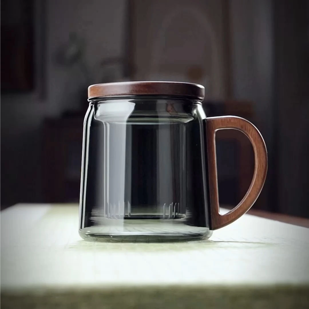 全度耐热玻璃三件式泡茶杯绿茶花茶个人水杯创意带盖家用茶水杯