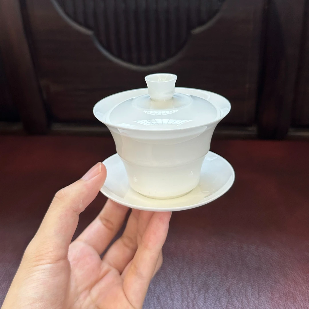 潮州骨瓷薄胎竹节盖碗【盖下100cc】家用泡茶悬停高档三才功夫茶具
