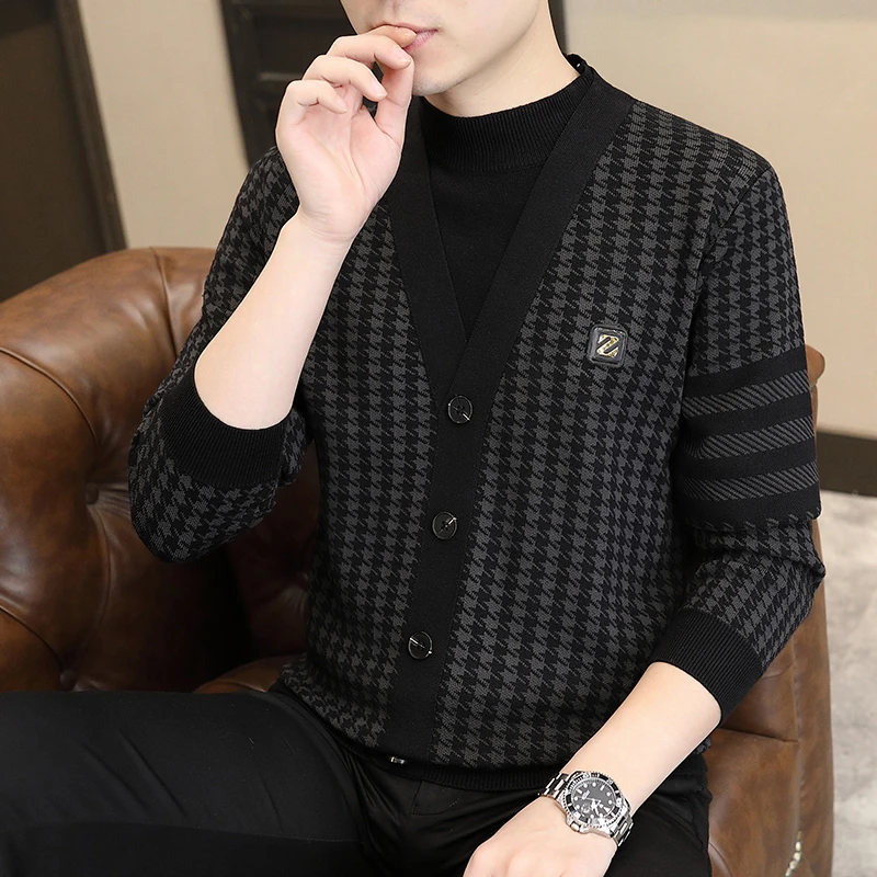 针织衫毛衣假二件帅气秋冬男士潮流春秋季韩版时尚休闲百搭修身