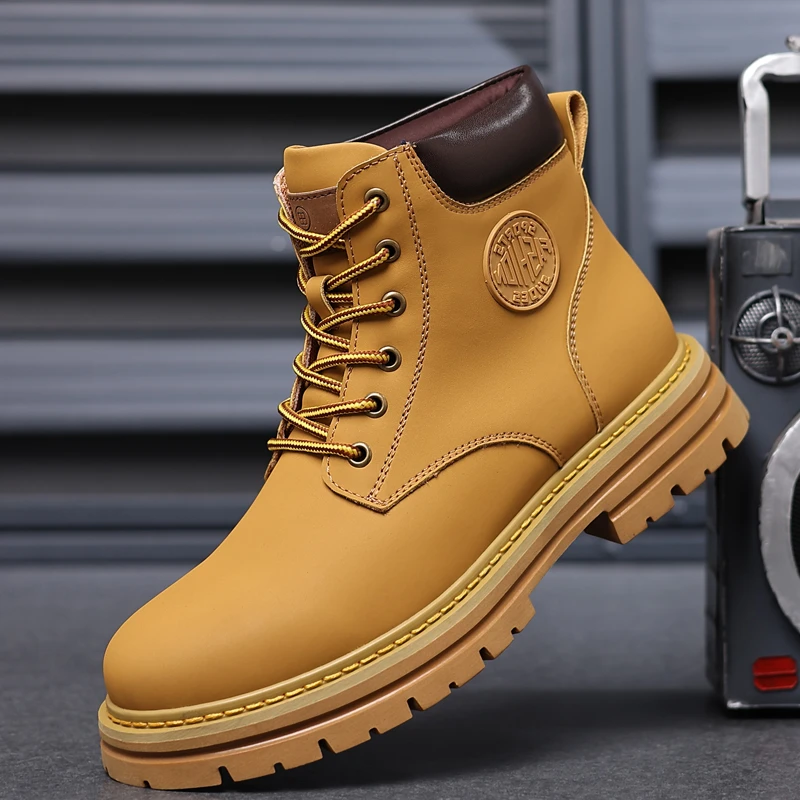英伦真皮大黄靴2024秋季新款复古工装靴手工车缝线马丁靴男鞋潮