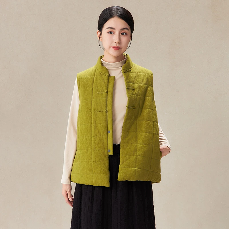 【照本堂女装】新中式女秋冬新款高档棉麻15支国风盘扣马甲W12587