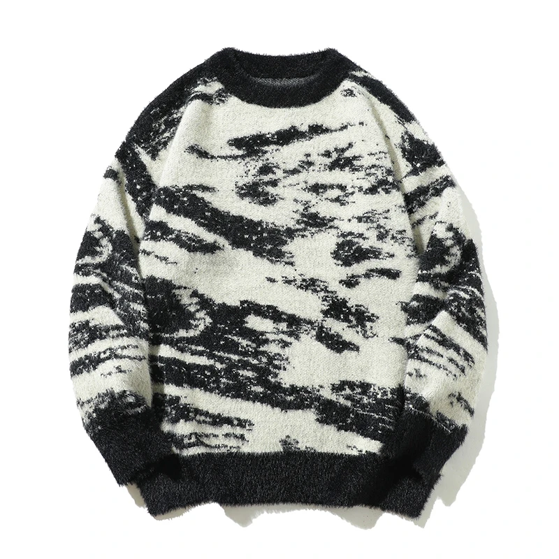 PAULASARA 撞色水墨风针织衫休闲潮流圆领毛衣 男女同款