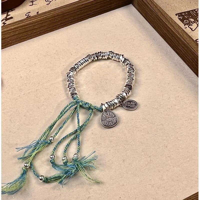 足银银制品 足银银制品 绿盘缠 绿财神珠珠手串（613）