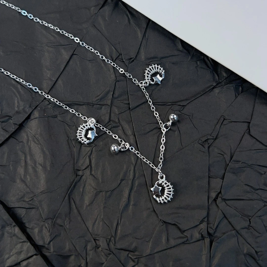 足银银制品 高级感感白富美日月星辰银吊坠百搭时尚锁骨链毛衣链