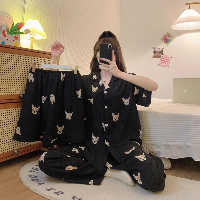 【三件套】2025新款夏季大码睡衣女套装250斤情侣家居服宽松卡通