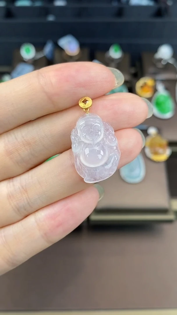 【闪购商品】翡翠吊坠(不含链)18K金镶嵌翡翠财神爷