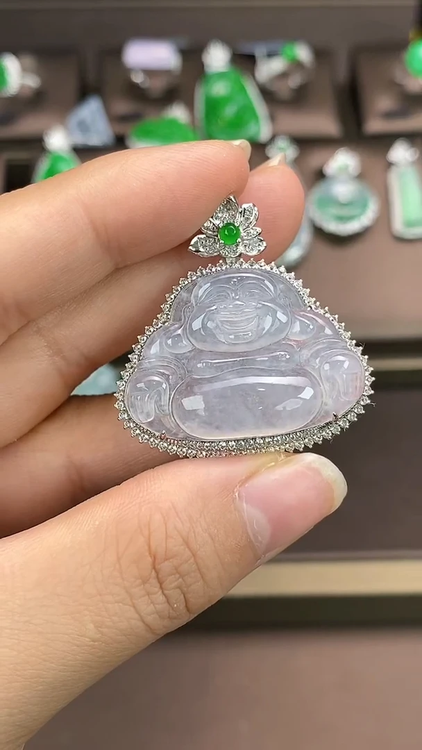 【闪购商品】翡翠吊坠(不含链)18K金镶嵌翡翠包镶佛公