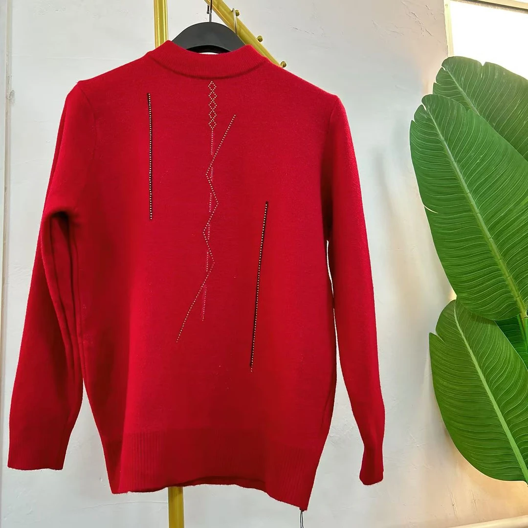 大庆仓  73号款大红圆领女士加绒针织衫  （均码：80-150斤）