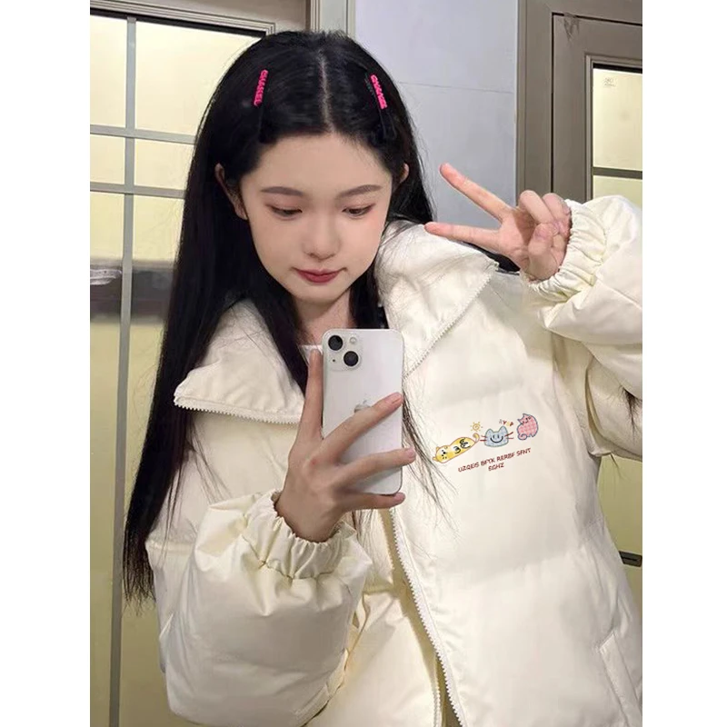 米白色90白鸭绒羽绒服女冬季新款oversize宽松百搭女式新款羽绒服