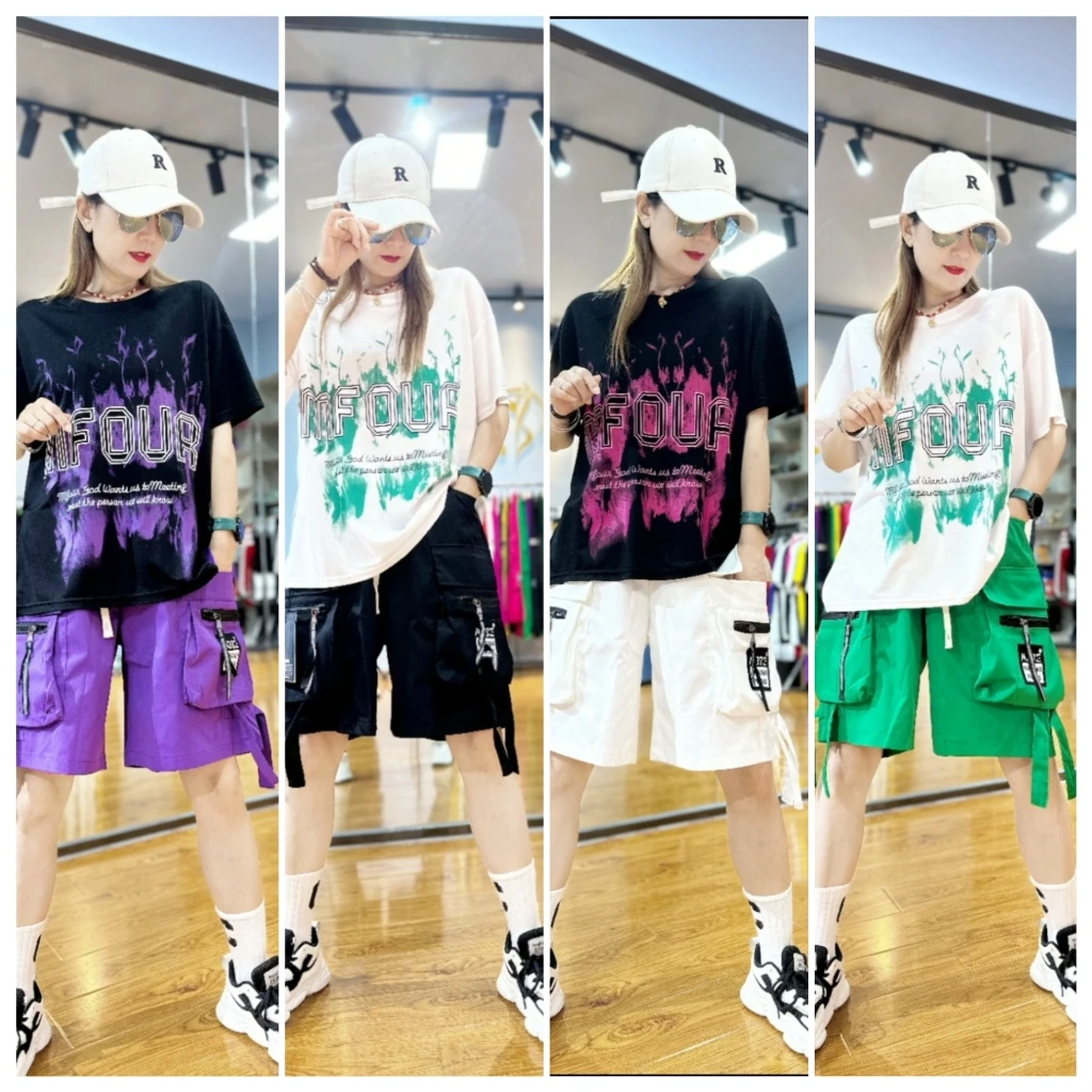 新款飘带斜纹棉工装短裤男女同款