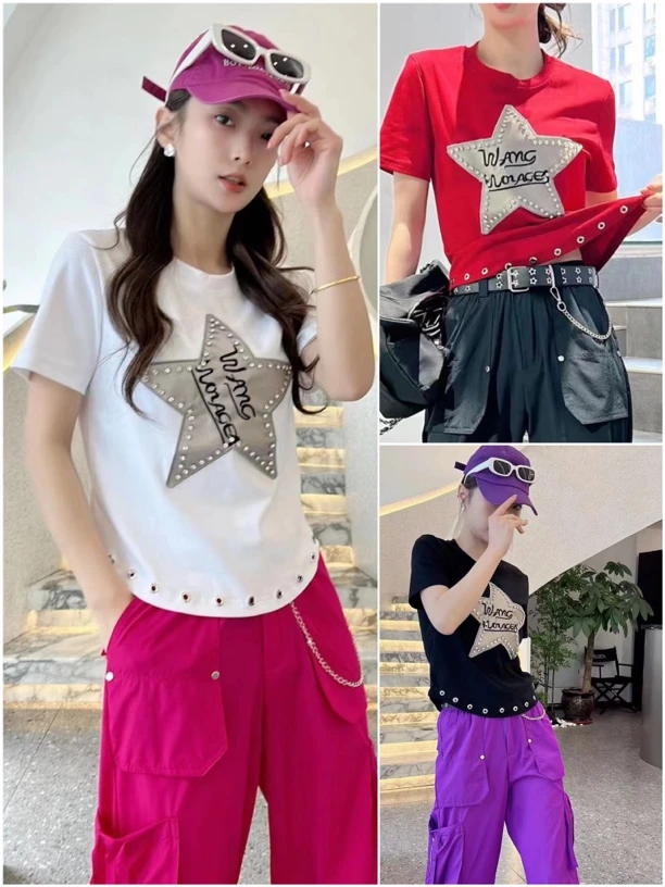 DD新品夏季刺绣镶砖3783#弹力棉短袖修身体恤