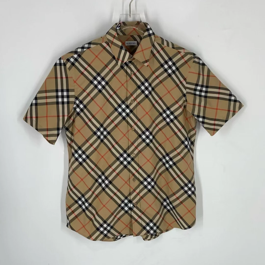JP博柏利Burberry24年新款格纹短袖衬衫/M码/99新/02772(175/75)