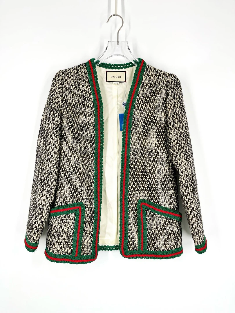 古驰/Gucci 秋冬款编织经典配色羊毛外套 01310/99新/36码