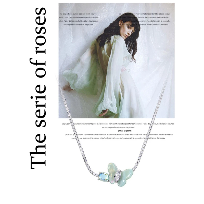 铜合金合成锆石项链 【明星同款】 Shes巴比耶小蝴蝶项链锁骨链