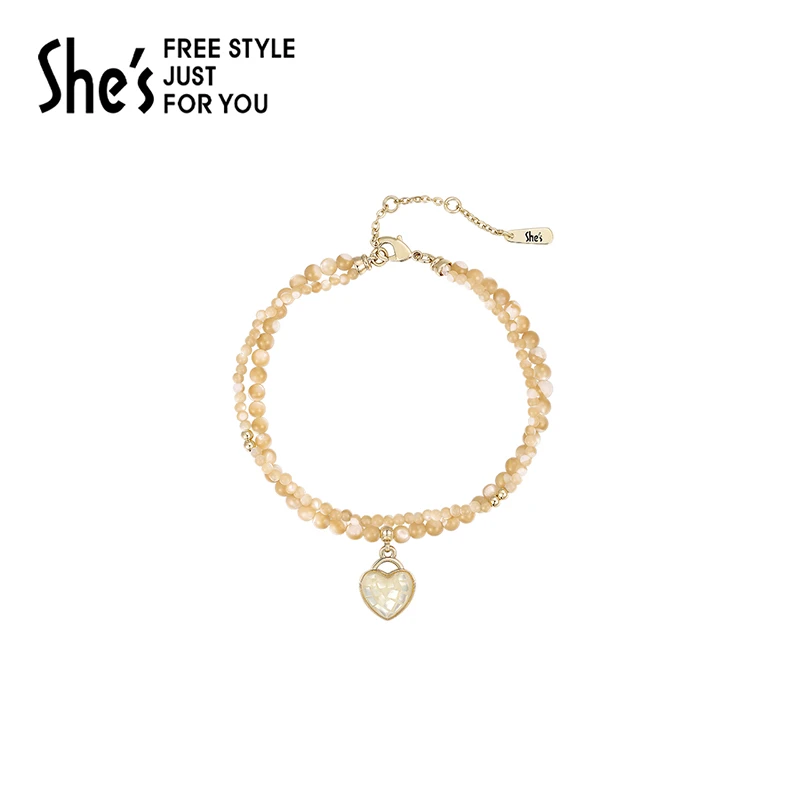 shes探索未知浪漫爱心贝壳珠双层手链小众设计高级手串手饰
