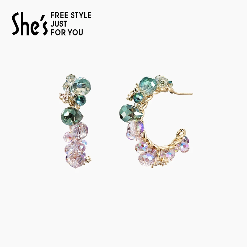 Very茜子植物物语凝露幻彩工艺水晶耳环925银针耳钉高级感耳饰