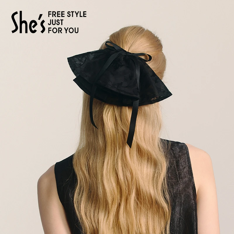 shes自然复刻夜色金蝶超大蝴蝶结裙摆造型马尾半发夹盘发夹