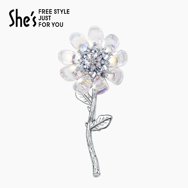 铜合金合成锆石胸针  shes冰雪秘境浪漫花朵气质胸针高档精致胸