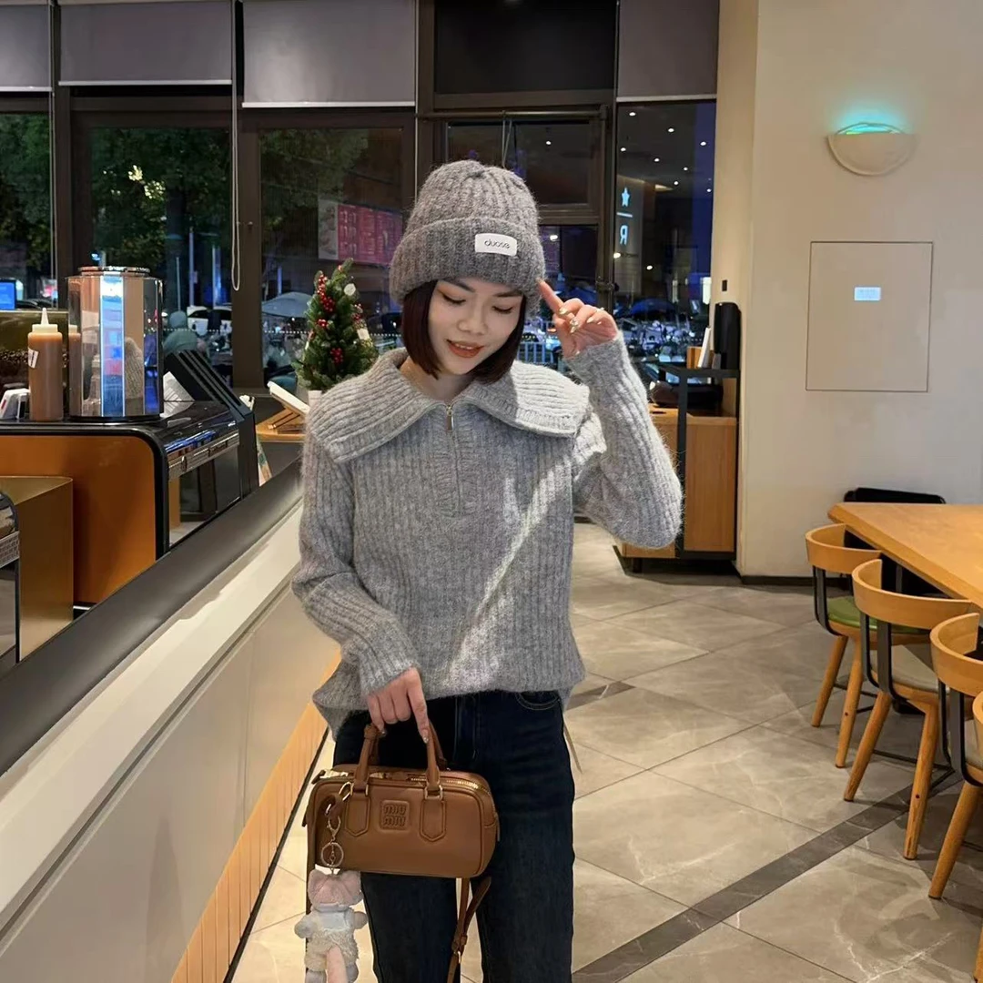 【大翻领毛衣】冬季 半拉链翻领竖凹条毛衣 加厚减龄套头针织衫