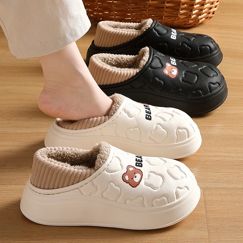 包跟防水棉拖鞋女冬季2024新款室内家居厚底防滑保暖月子棉鞋外穿