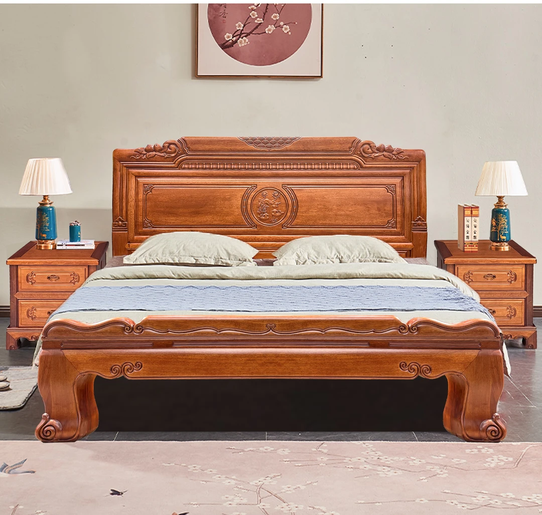 复古风实木床菠萝格床全榫卯婚床主卧床古典双人床原木古典家具