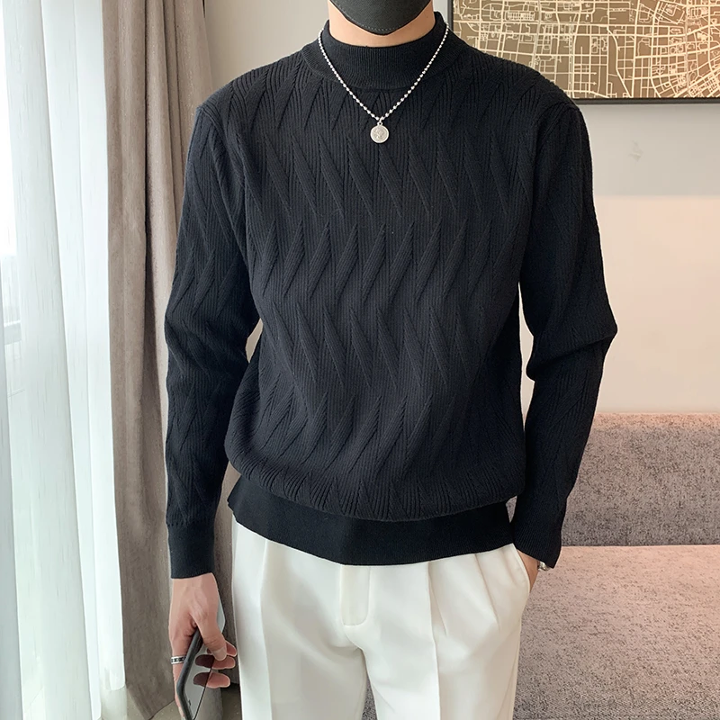 秋冬季半高领毛衣男修身百搭毛衫男士休闲内搭打底中领针织衫上衣