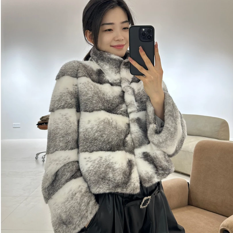 E奢侈小姐2025新款进口紫标级水貂十字貂咖色系整貂冬季女士皮草