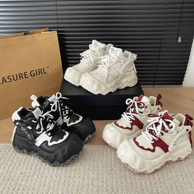 贝壳头加绒老爹鞋女2024冬季增高面包鞋大头板鞋小个子厚底高帮鞋