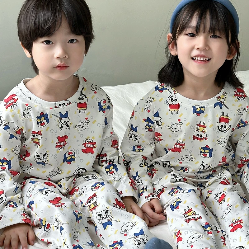 Little common小平常儿童睡衣秋季新款男女童纯棉家居服亲子套装