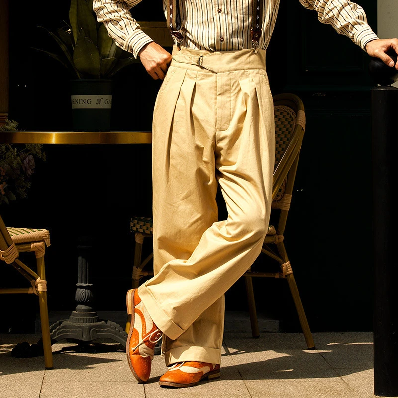 SOARIN美式复古廓尔格军裤男 那不勒斯高腰直筒休闲九分西装裤子