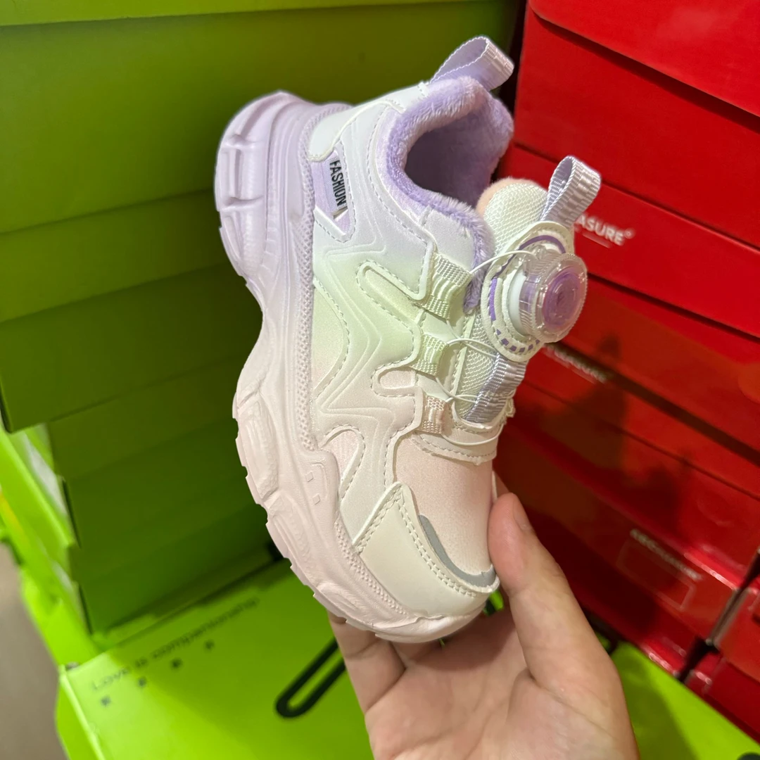 2024新款冬季加绒旋转扣运动鞋二棉女童跑步老爹鞋8833