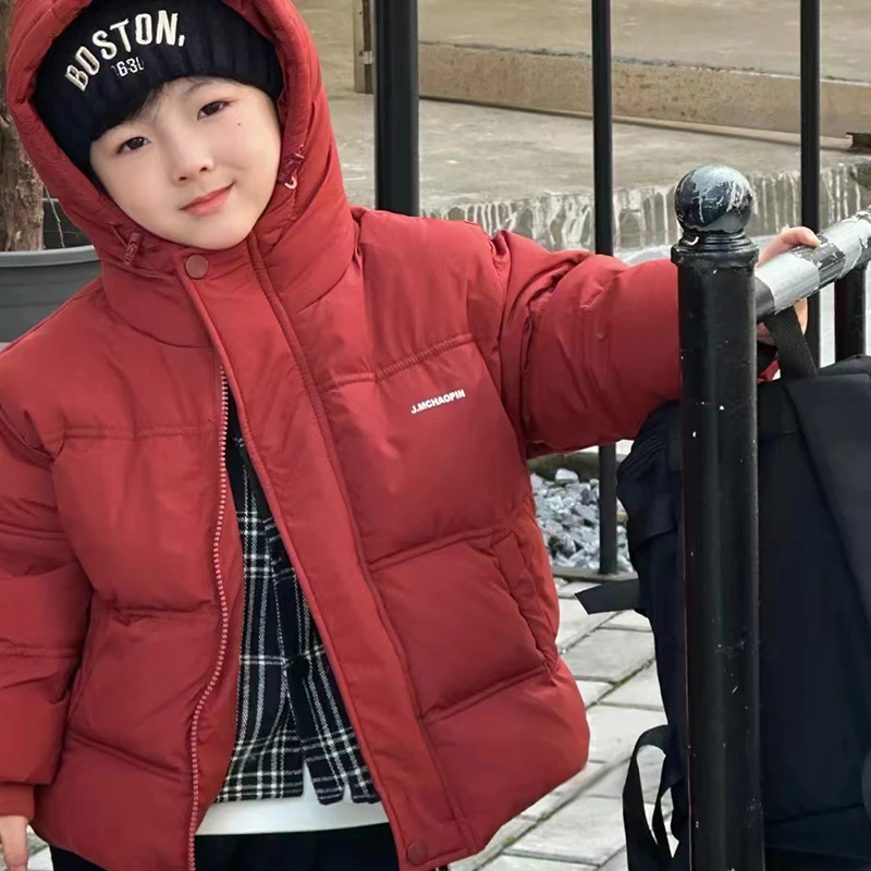 儿童羽绒服冬装帅气男童洋气假两件连帽外套宝宝冬季加厚时髦潮装