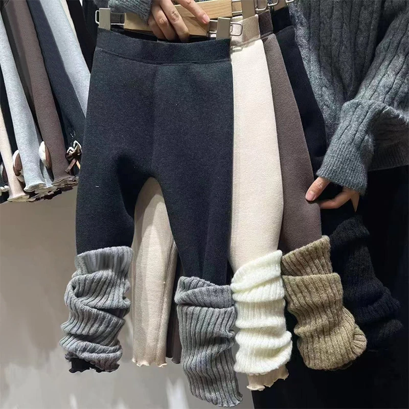 女童裤子冬装洋气儿童韩系简约堆堆袜拼接打底裤女孩秋冬加厚长裤