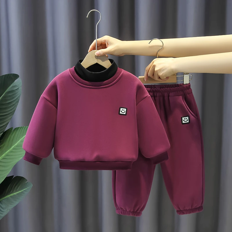 儿童套装帅气男童秋冬装运动洋气加绒卫衣两件套宝宝冬季加厚童装