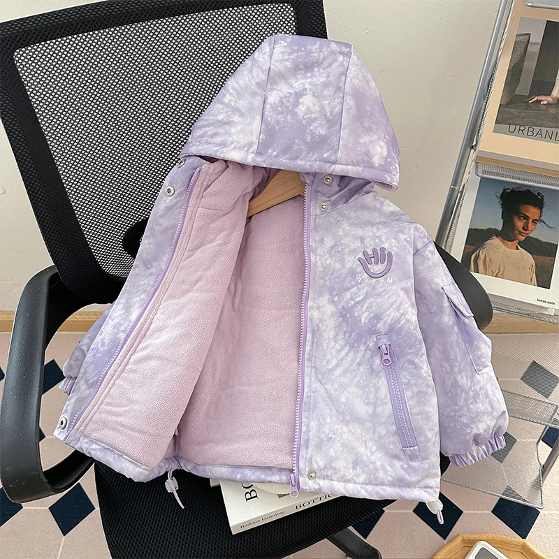 女童加绒外套儿童秋冬装韩版时尚炸街冲锋衣宝宝冬款加厚百搭衣服