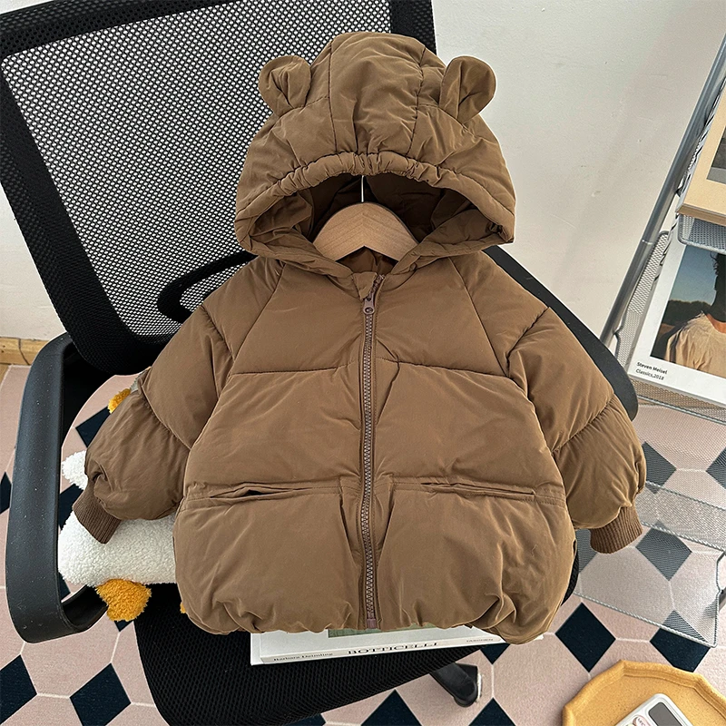 男童冬装外套洋气儿童纯色简约洋气面包服男宝宝冬季夹棉加厚上衣