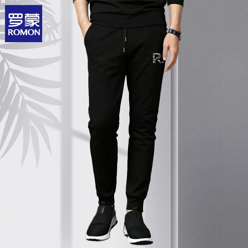 Romon/罗蒙18026男士休闲长裤卫裤春夏运动束脚修身青年简约百搭