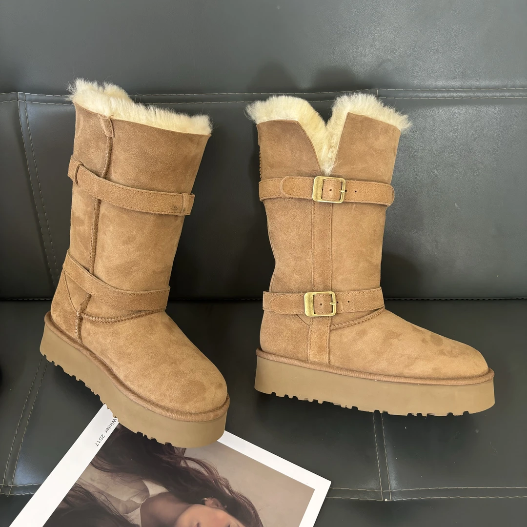 长筒厚底大骑士高筒雪地靴士皮毛一体30公分筒高真皮真毛女女款