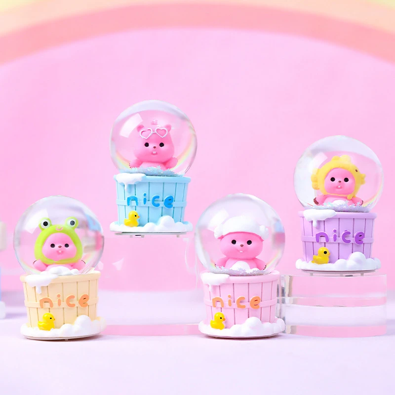 卡通可爱小粉狸迷你水晶球摆件女孩带灯儿童节生日礼物送同学朋友