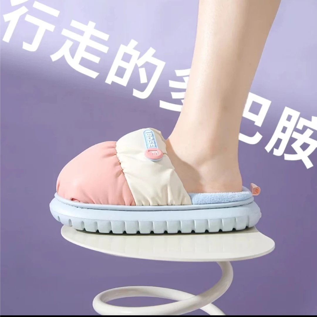 时尚情侣防滑软底毛绒耐磨棉拖鞋网红包跟加绒保暖毛拖居家秋冬季