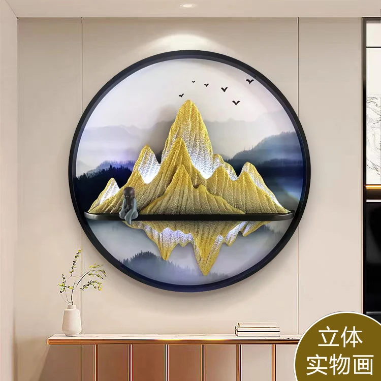 新中式禅意玄关画茶室会所餐厅古典挂画纯手工山水壁画靠山装饰画