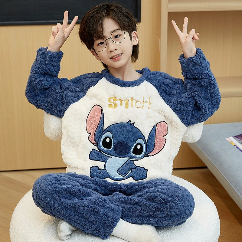 珊瑚绒儿童睡衣男童冬款保暖防风加绒中大童法兰绒外穿套装家居服