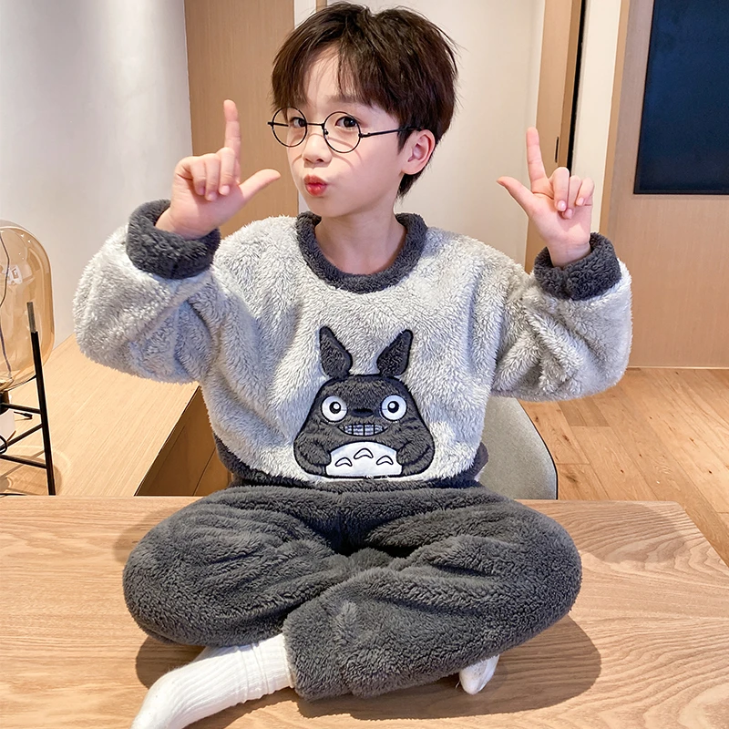 儿童睡衣卡通中大童睡衣女长袖宝宝小孩加绒冬天款保暖秋冬季冬款