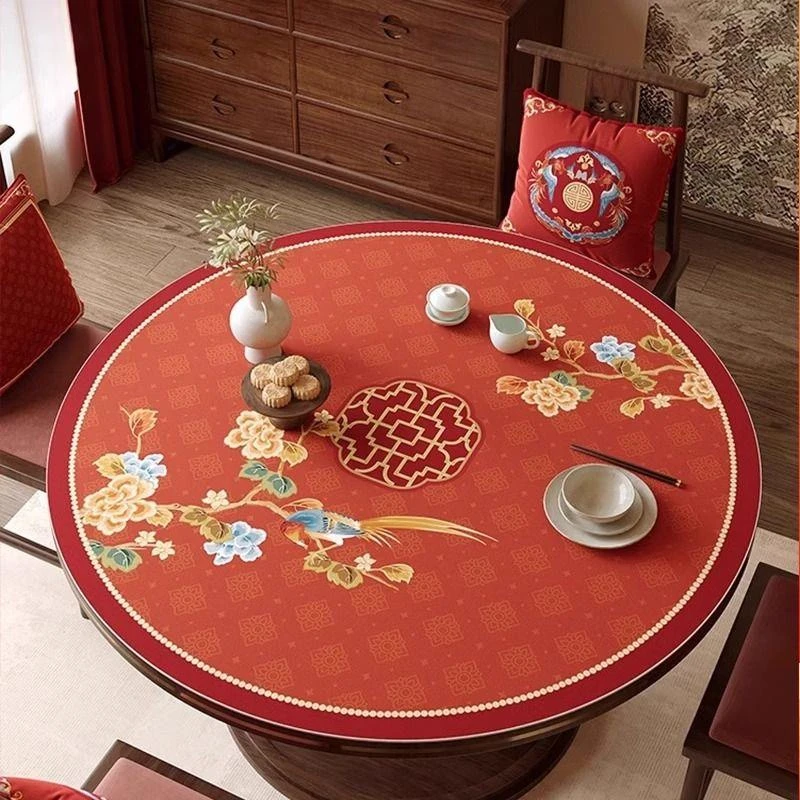 新中式新年喜庆圆桌垫防水防油防烫圆桌桌布高级感免洗桌面保护垫