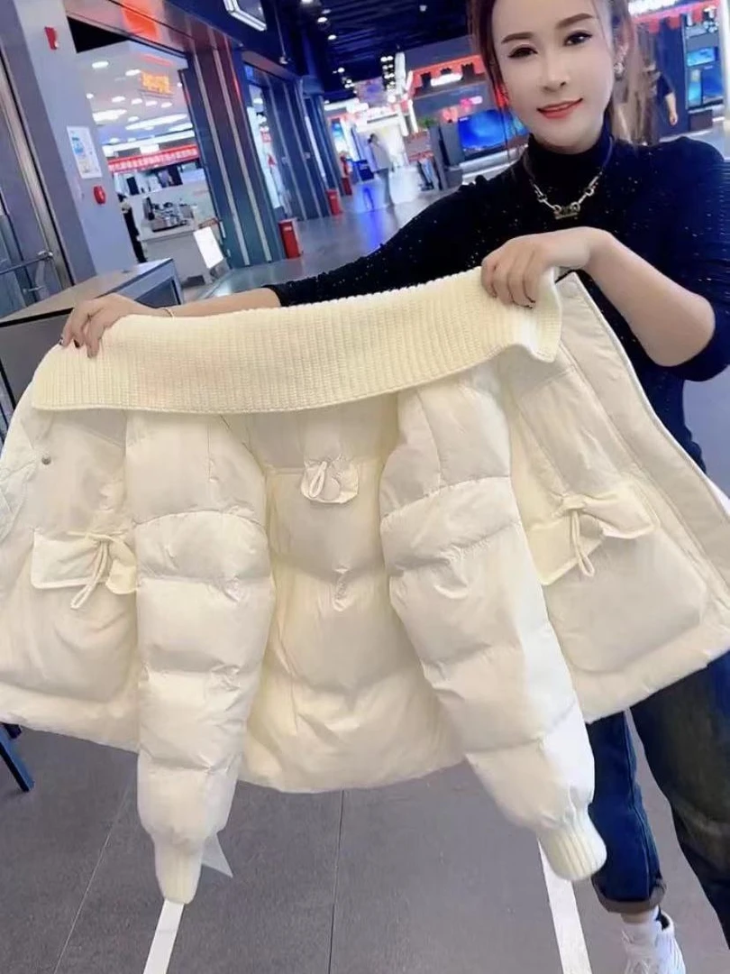 白鸭绒钉珠小香风洋气羽绒服女2024冬季新款娃娃领外套百搭上衣潮