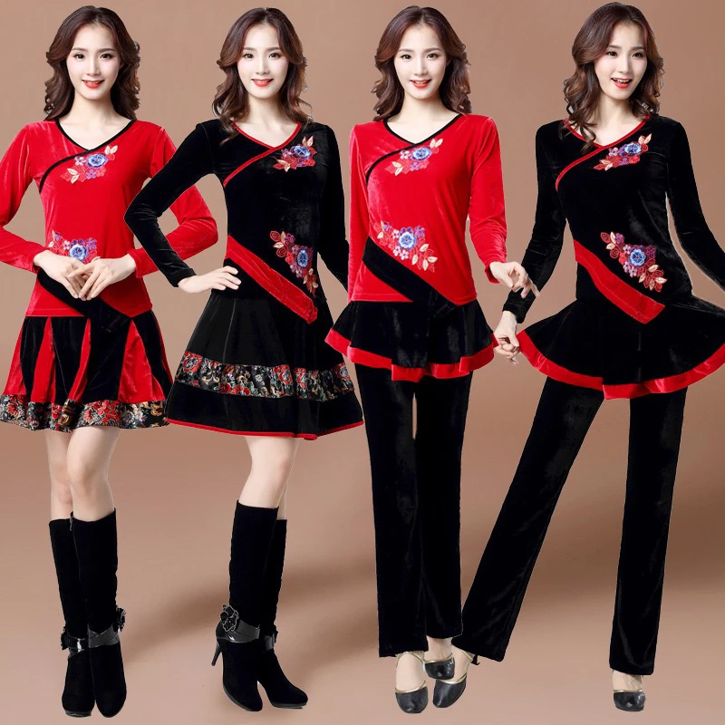 2024秋冬广场舞服装加厚金丝绒舞蹈演出表演跳舞衣服中老年特价