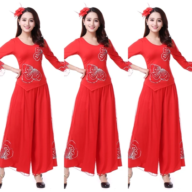 秧歌服演出服女2023新款夏季民族风中老年扇子舞蹈服装广场舞套装