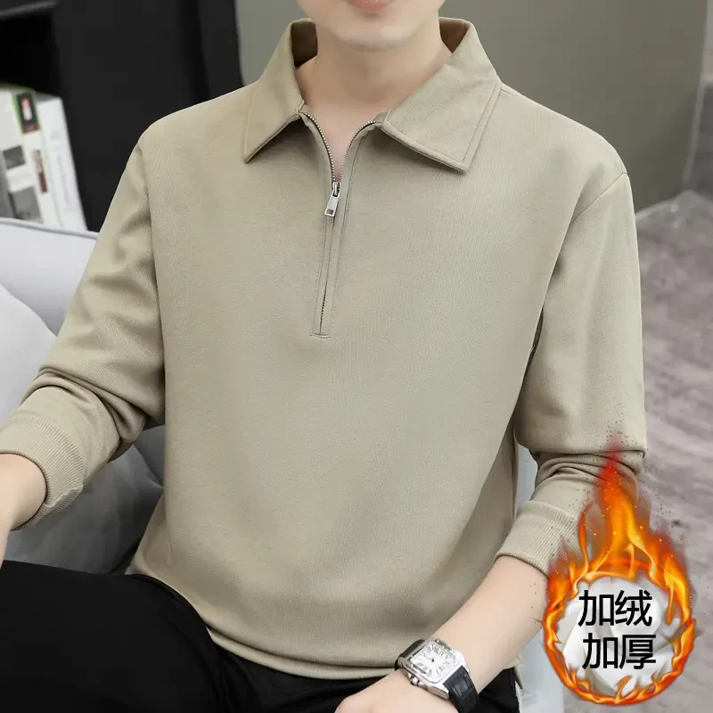 2024秋冬季轻奢半拉链卫衣男士长袖polo衫加绒加厚上衣保暖外套潮