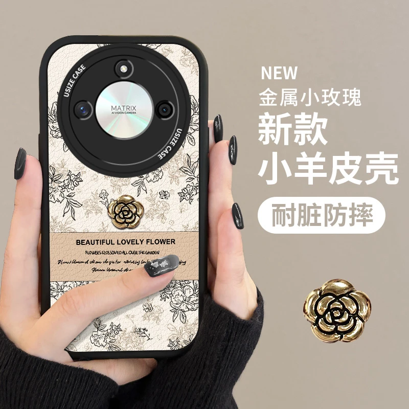 适用荣耀x50手机壳新款女x60pro套硅胶高级感山茶花华为全包防摔